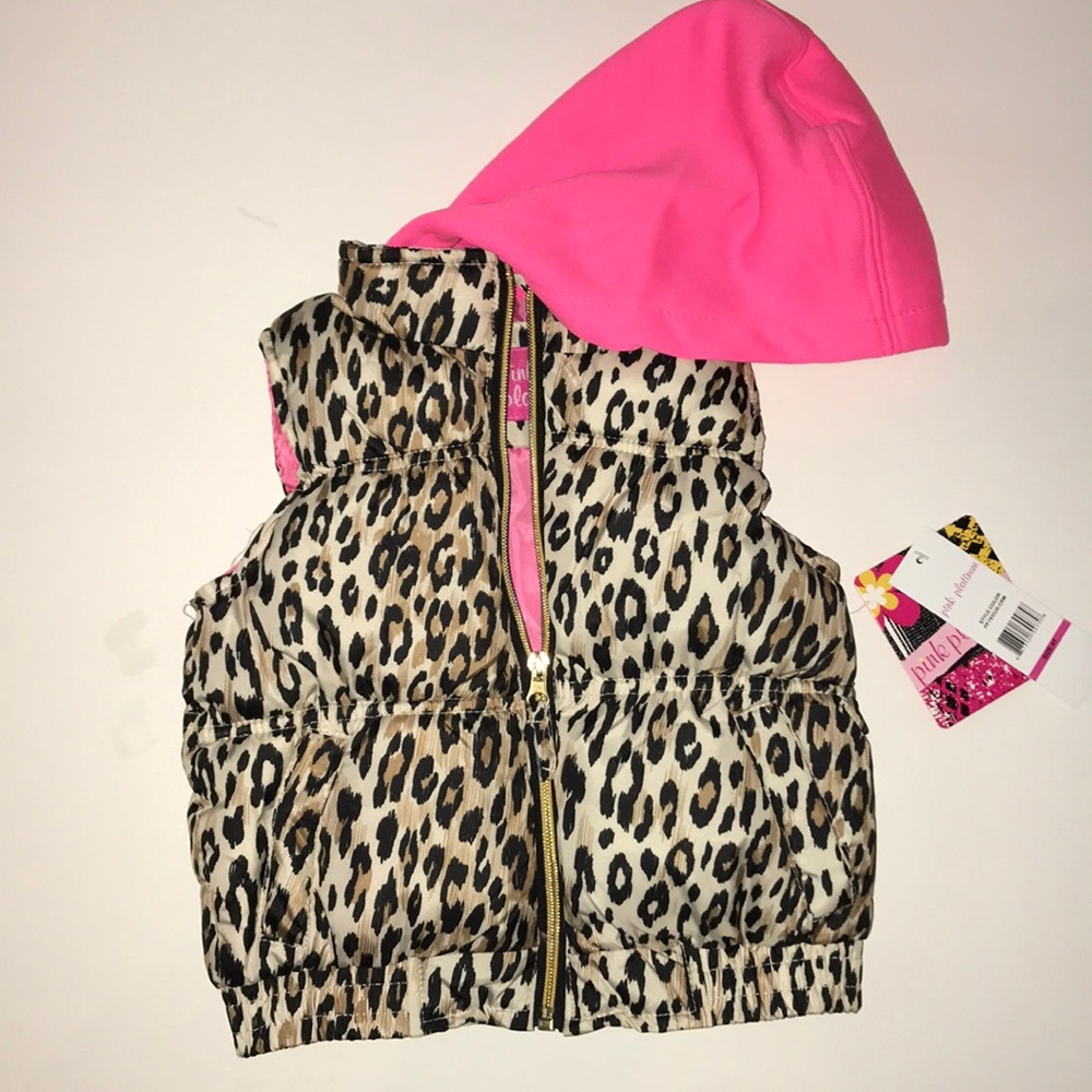 Cute cheetah vest with pink hood. NWT
